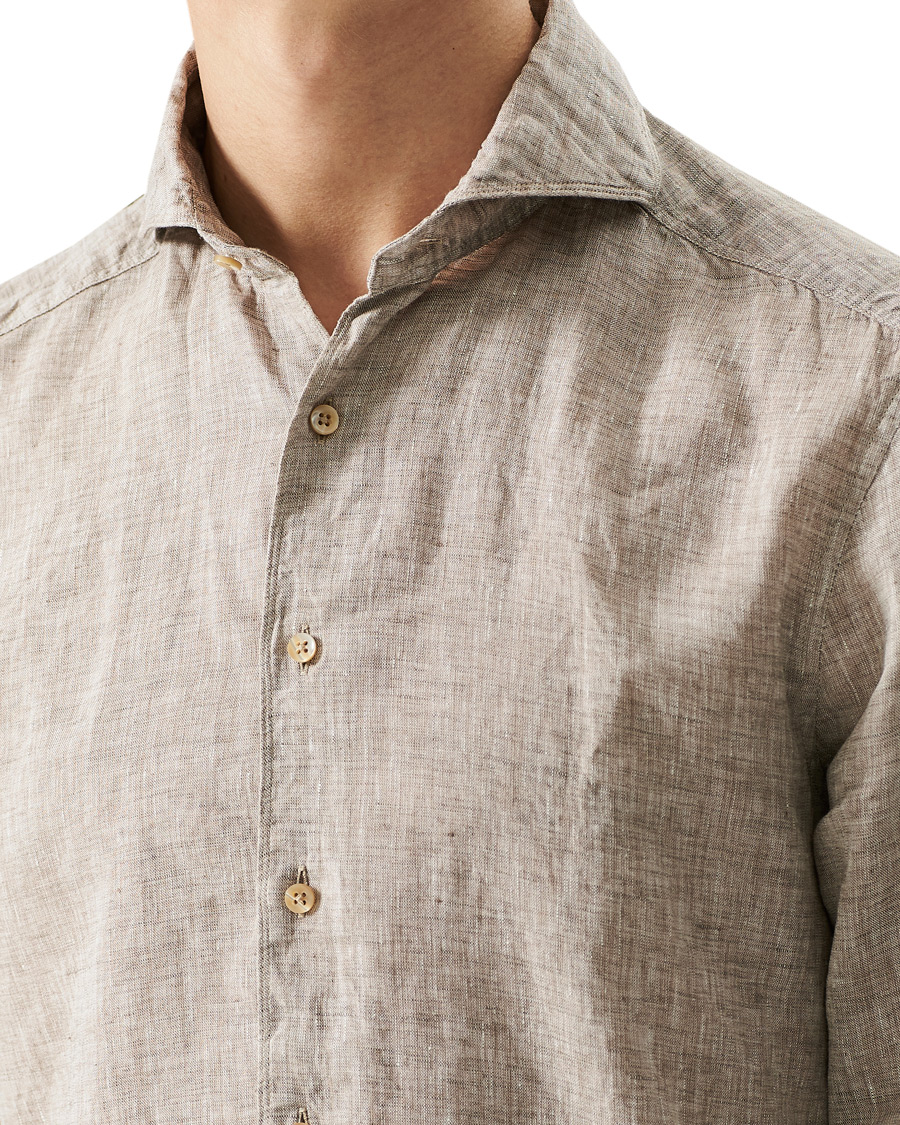 Herre | Skjorter | Stenströms | Slimline Cut Away Linen Shirt Taupe