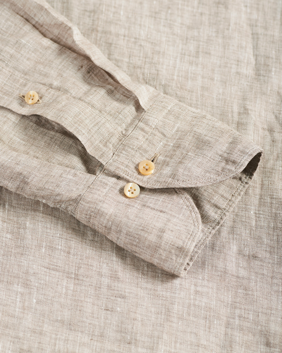 Herre | Skjorter | Stenströms | Slimline Cut Away Linen Shirt Taupe