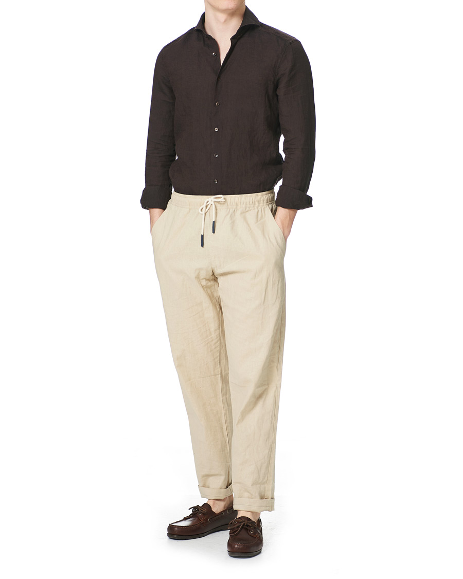 Herre | Skjorter | Stenströms | Slimline Cut Away Linen Shirt Brown