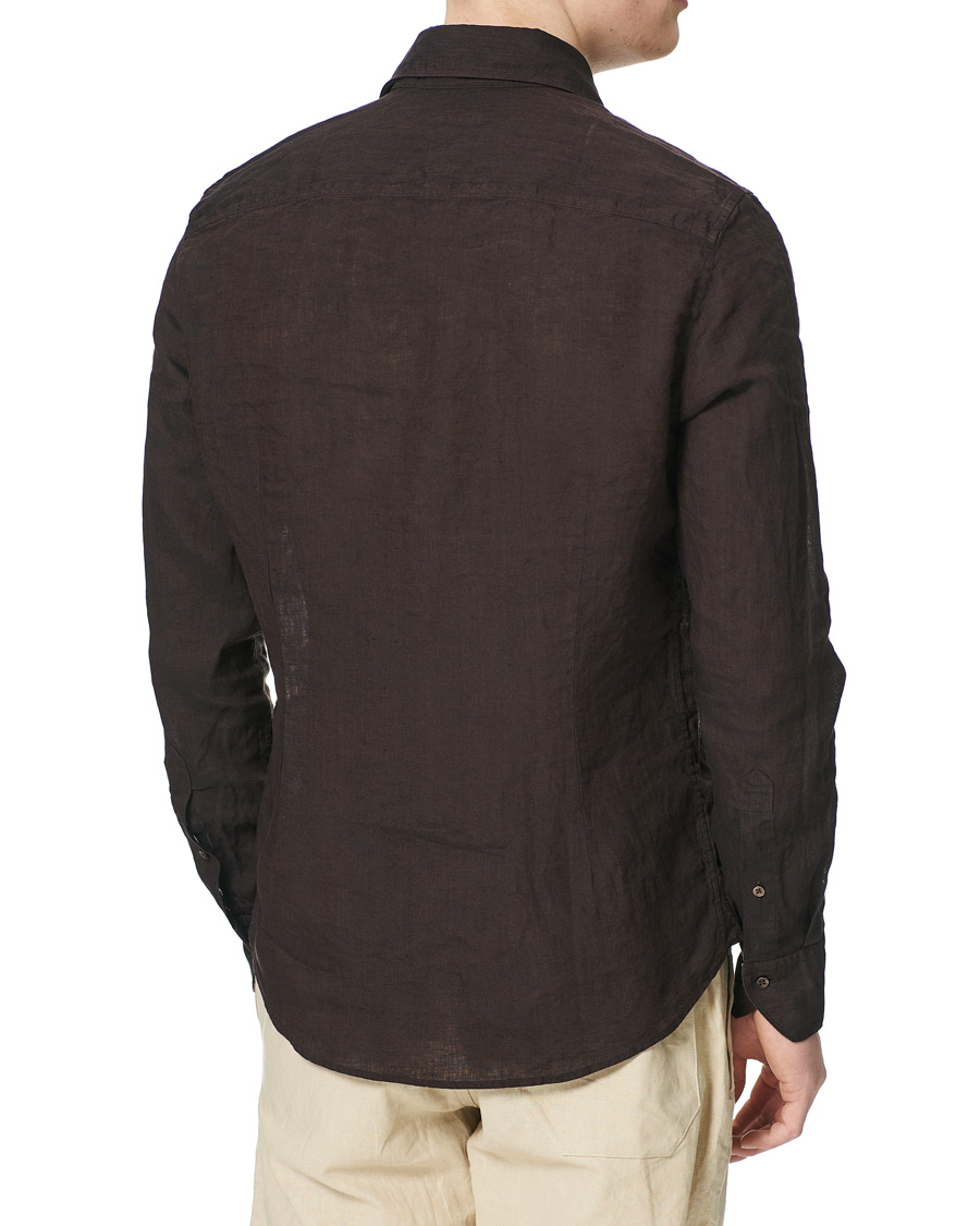Herre | Skjorter | Stenströms | Slimline Cut Away Linen Shirt Brown