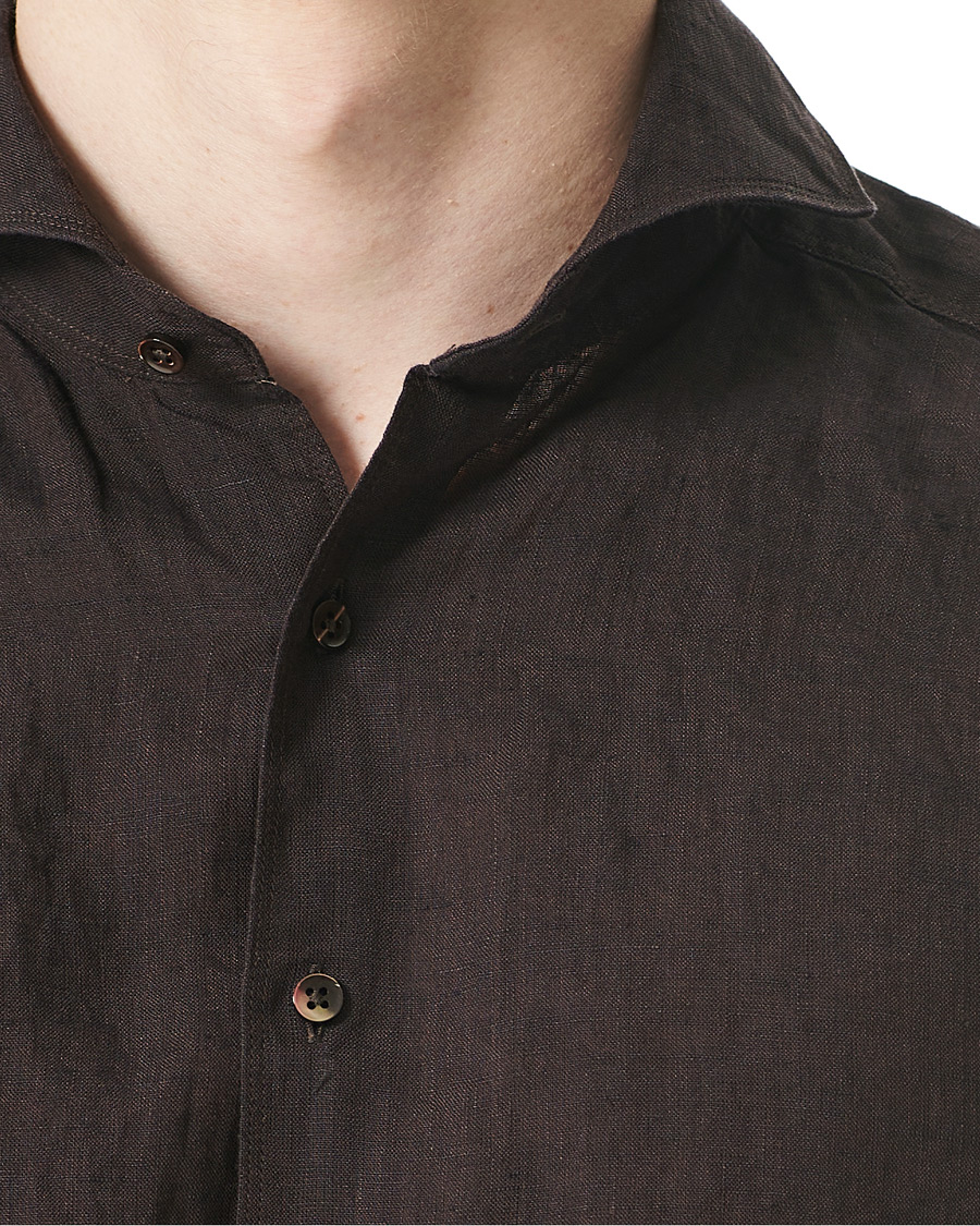 Herre | Skjorter | Stenströms | Slimline Cut Away Linen Shirt Brown