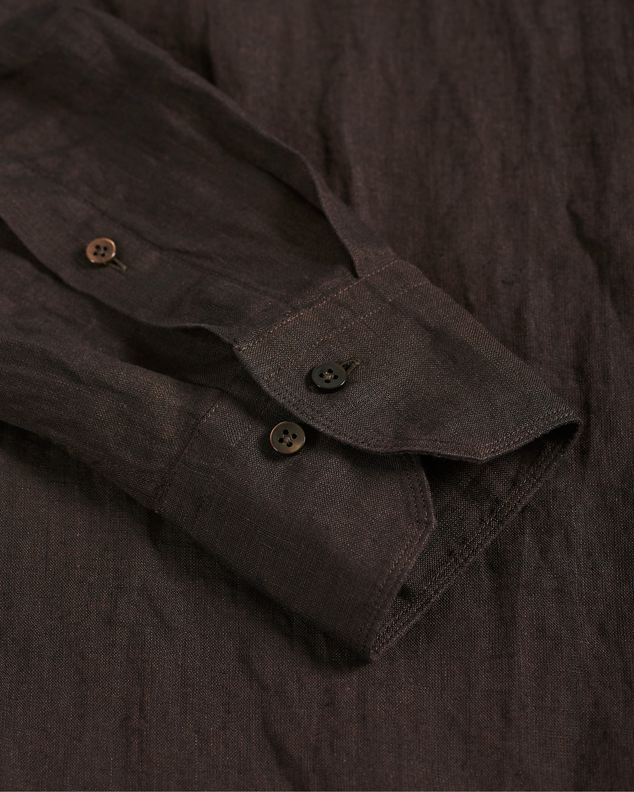 Herre | Skjorter | Stenströms | Slimline Cut Away Linen Shirt Brown
