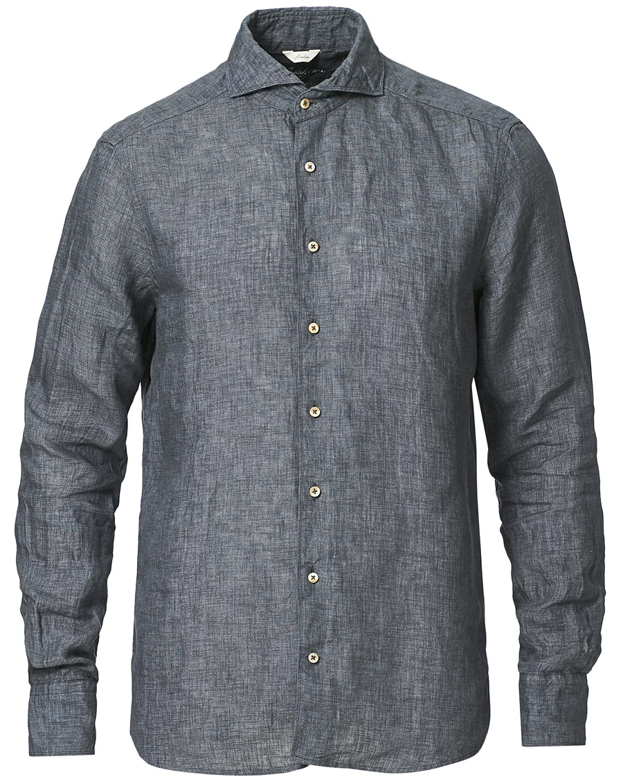 Herre | Skjorter | Stenströms | Slimline Cut Away Linen Shirt Dark Grey