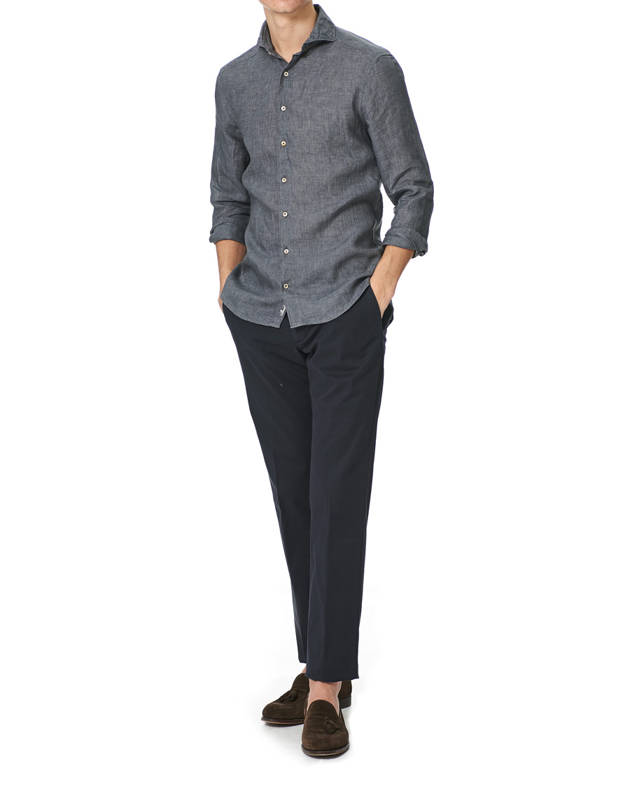 Herre | Skjorter | Stenströms | Slimline Cut Away Linen Shirt Dark Grey