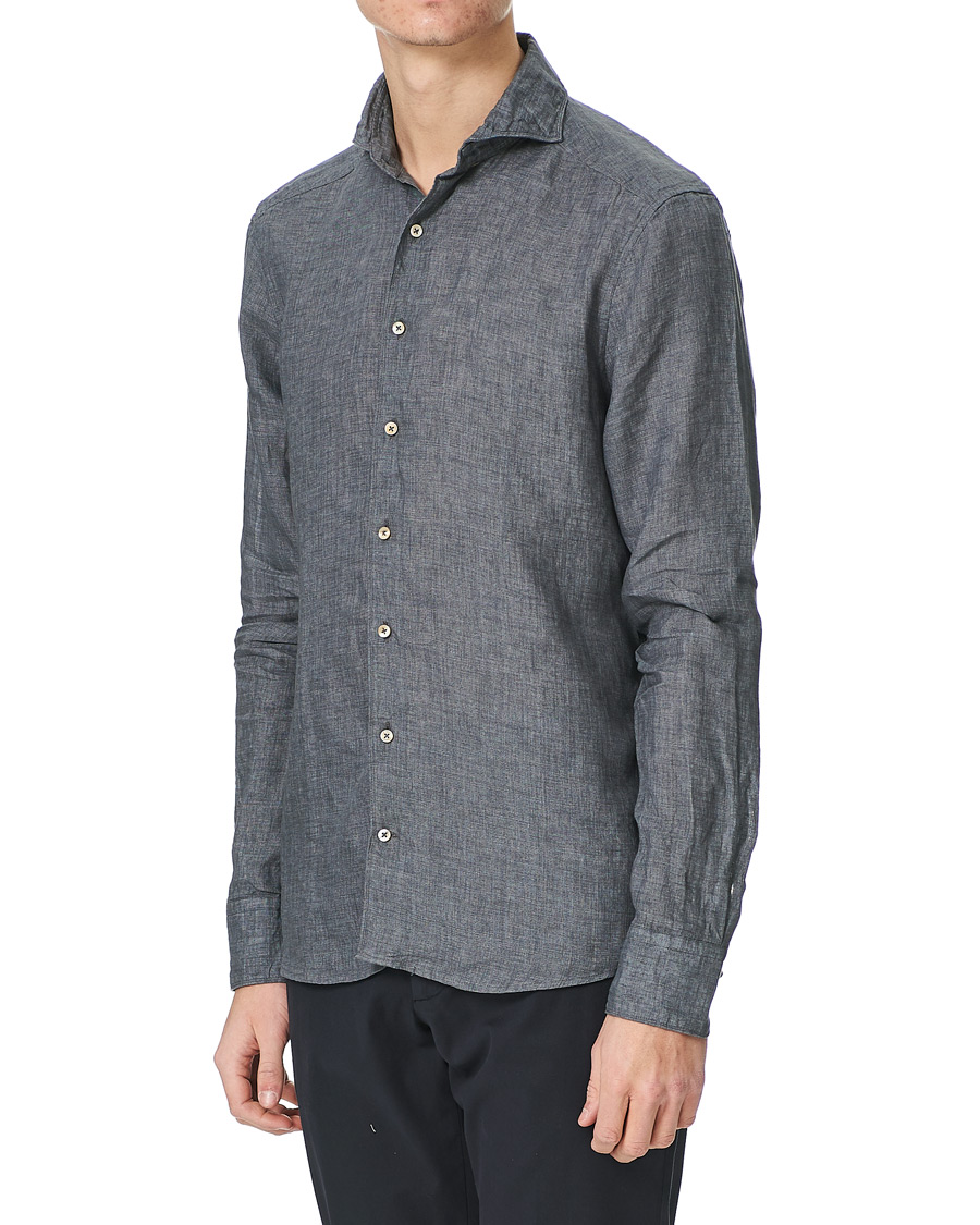 Herre | Skjorter | Stenströms | Slimline Cut Away Linen Shirt Dark Grey