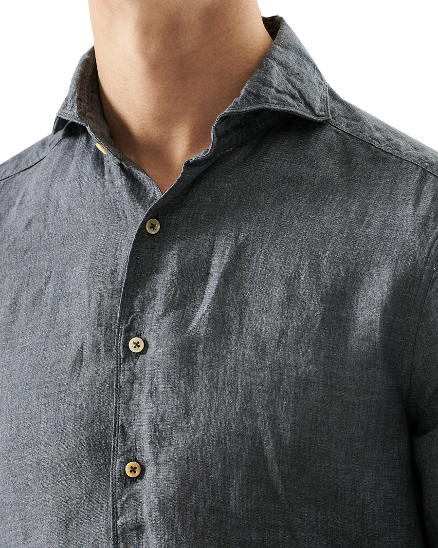 Herre | Skjorter | Stenströms | Slimline Cut Away Linen Shirt Dark Grey