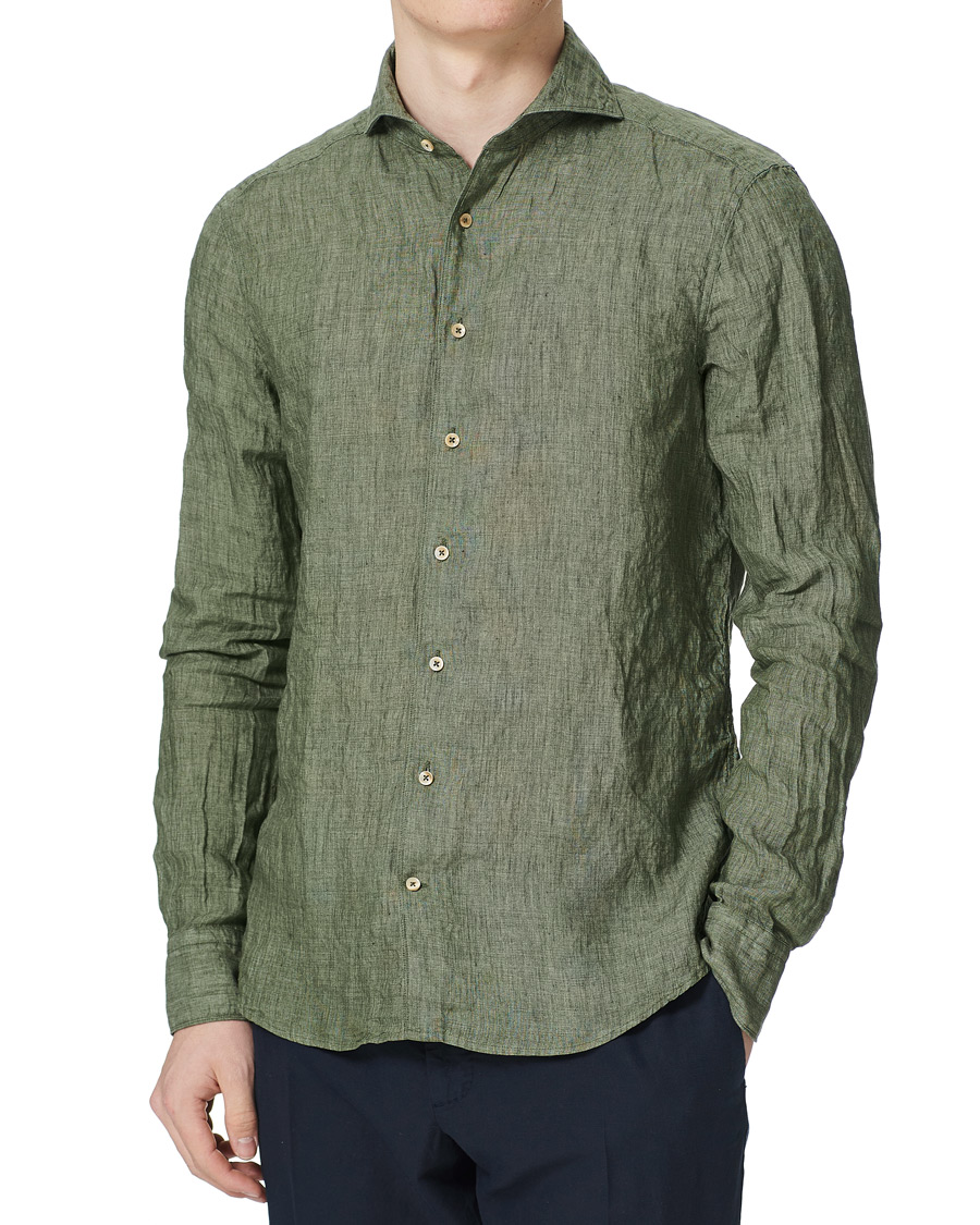 Herre | Skjorter | Stenströms | Slimline Cut Away Linen Shirt Olive