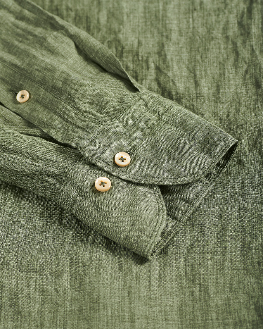 Herre | Skjorter | Stenströms | Slimline Cut Away Linen Shirt Olive