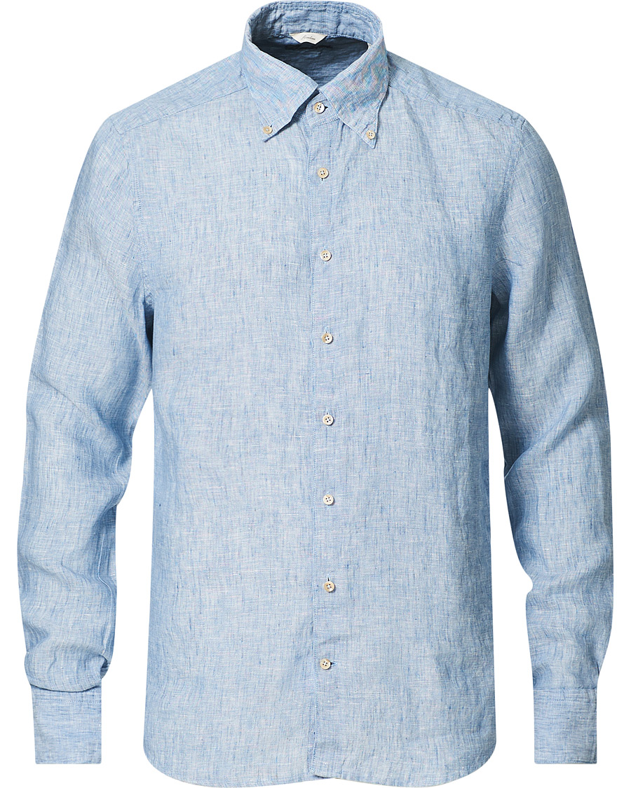 Herre | Skjorter | Stenströms | Slimline Button Down Linen Shirt Light Blue