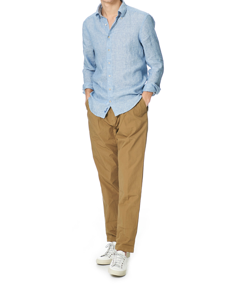 Herre | Skjorter | Stenströms | Slimline Button Down Linen Shirt Light Blue