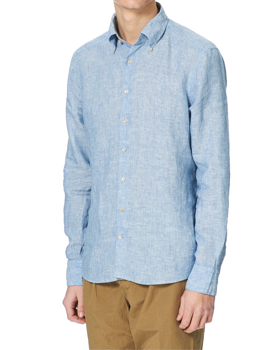 Herre | Skjorter | Stenströms | Slimline Button Down Linen Shirt Light Blue