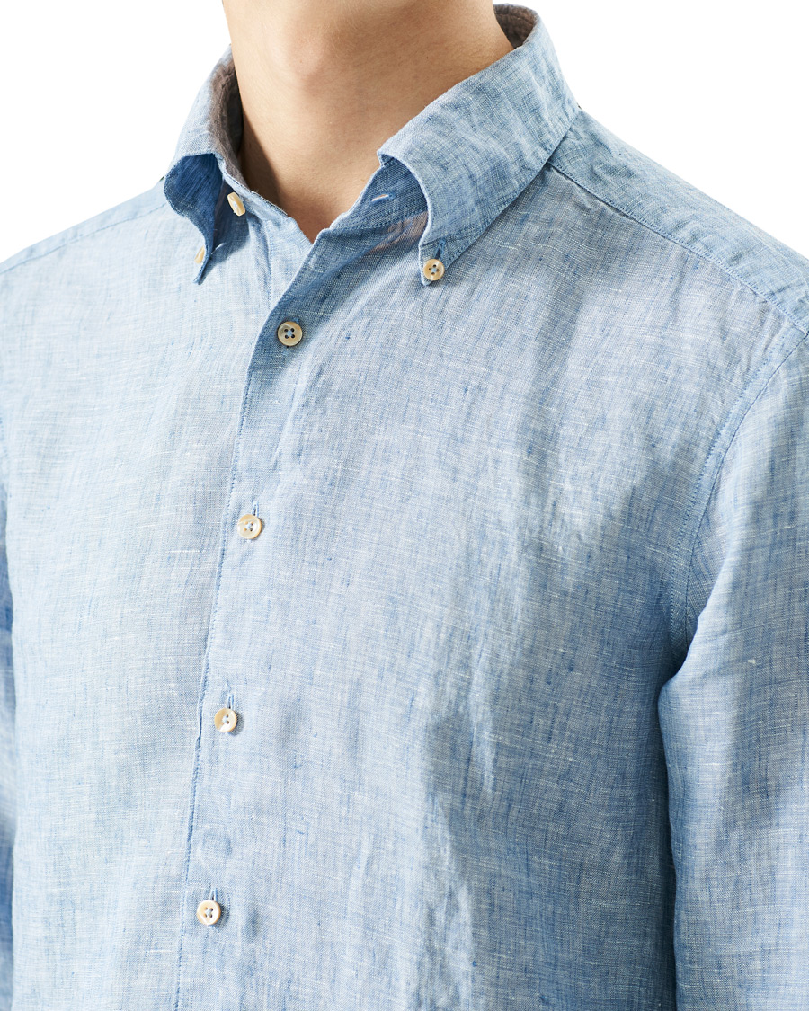 Herre | Skjorter | Stenströms | Slimline Button Down Linen Shirt Light Blue