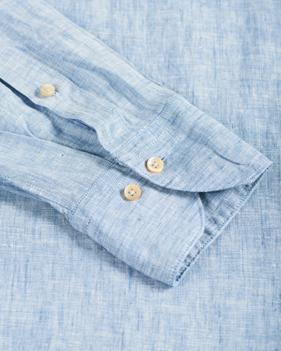 Herre | Skjorter | Stenströms | Slimline Button Down Linen Shirt Light Blue