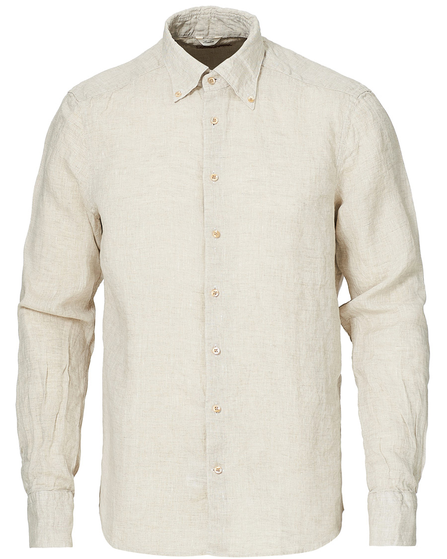 Herre | Skjorter | Stenströms | Slimline Button Down Linen Shirt Beige