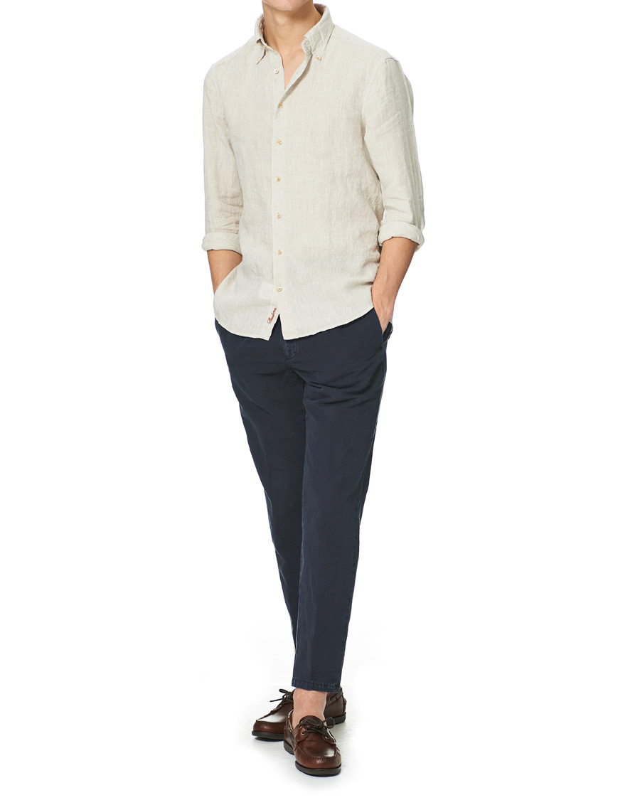 Herre | Skjorter | Stenströms | Slimline Button Down Linen Shirt Beige