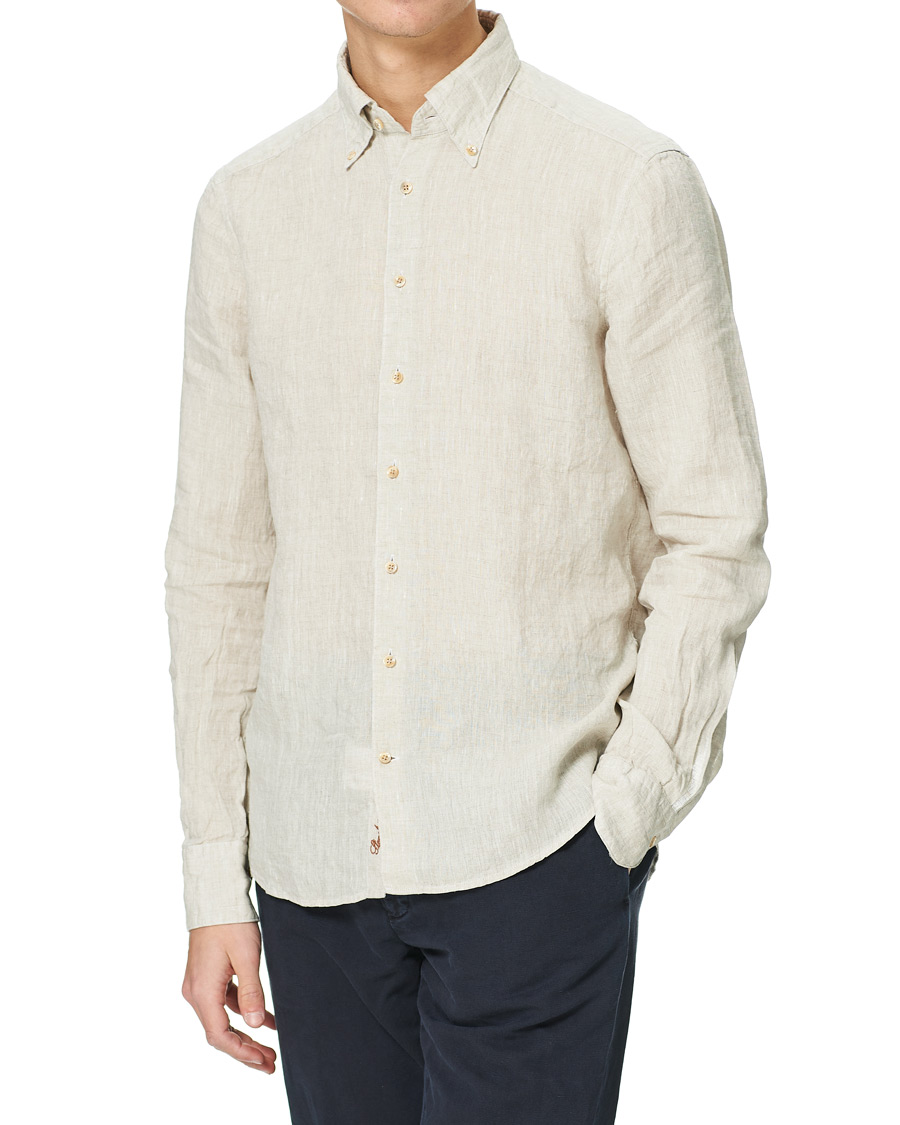Herre | Skjorter | Stenströms | Slimline Button Down Linen Shirt Beige