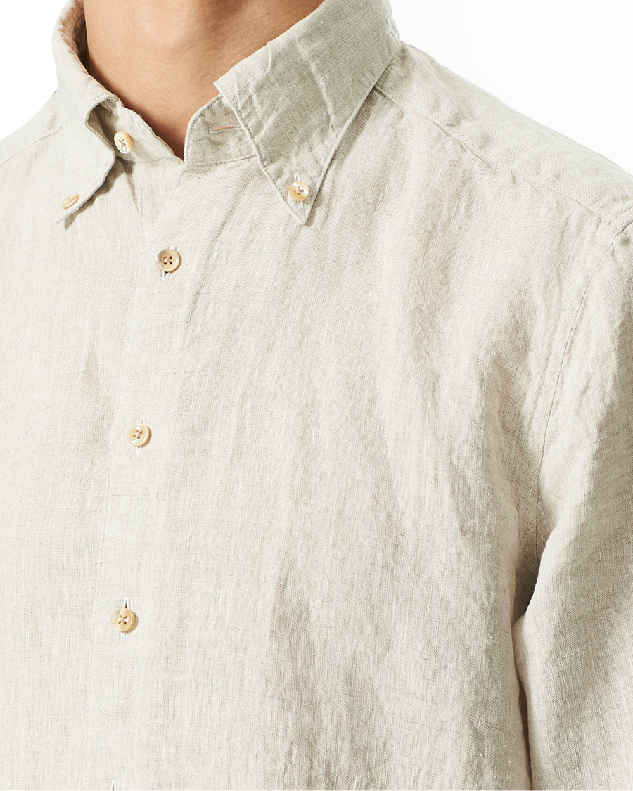 Herre | Skjorter | Stenströms | Slimline Button Down Linen Shirt Beige