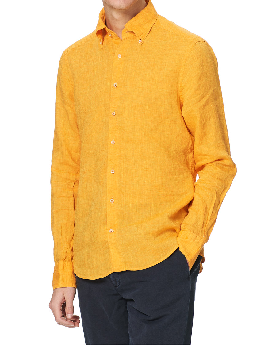 Herre | Skjorter | Stenströms | Slimline Button Down Linen Shirt Orange