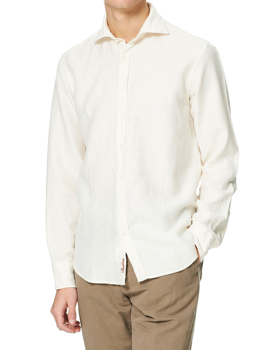 Herre | Skjorter | Stenströms | Fitted Body Heavy Washed Cotton/Linen Shirt White