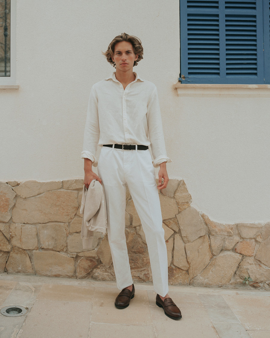 Herre | Skjorter | Stenströms | Fitted Body Heavy Washed Cotton/Linen Shirt White
