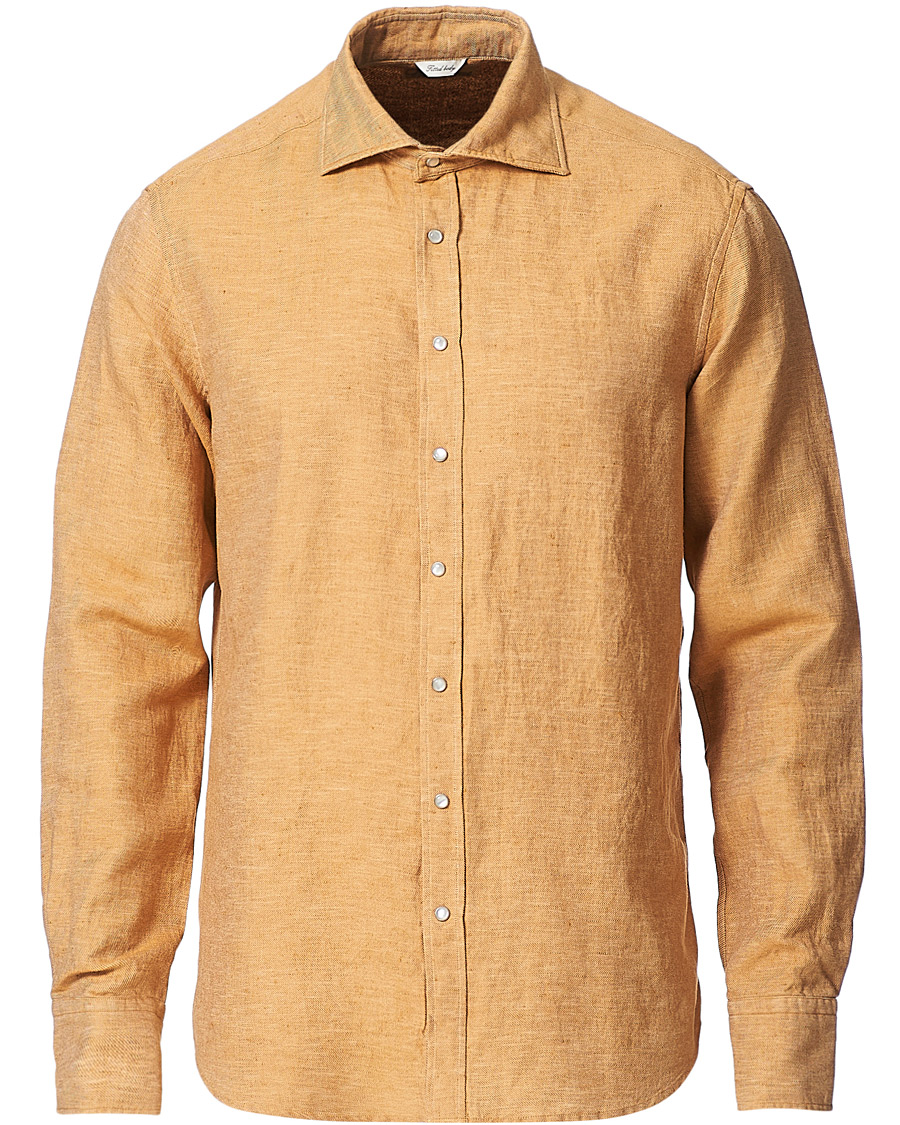 Herre | Skjorter | Stenströms | Fitted Body Heavy Washed Cotton/Linen Shirt Orange