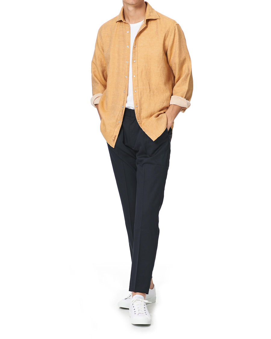 Herre | Skjorter | Stenströms | Fitted Body Heavy Washed Cotton/Linen Shirt Orange