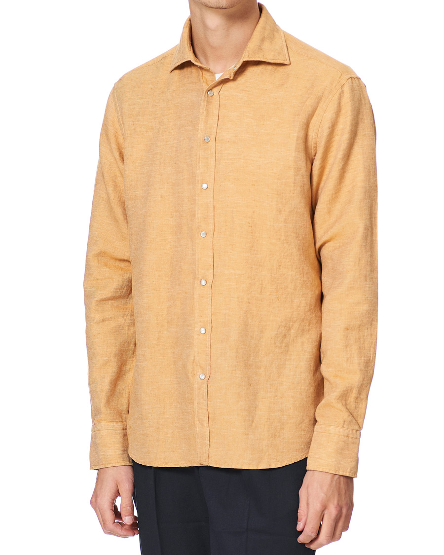 Herre | Skjorter | Stenströms | Fitted Body Heavy Washed Cotton/Linen Shirt Orange