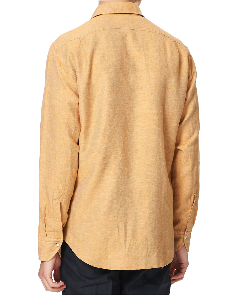 Herre | Skjorter | Stenströms | Fitted Body Heavy Washed Cotton/Linen Shirt Orange