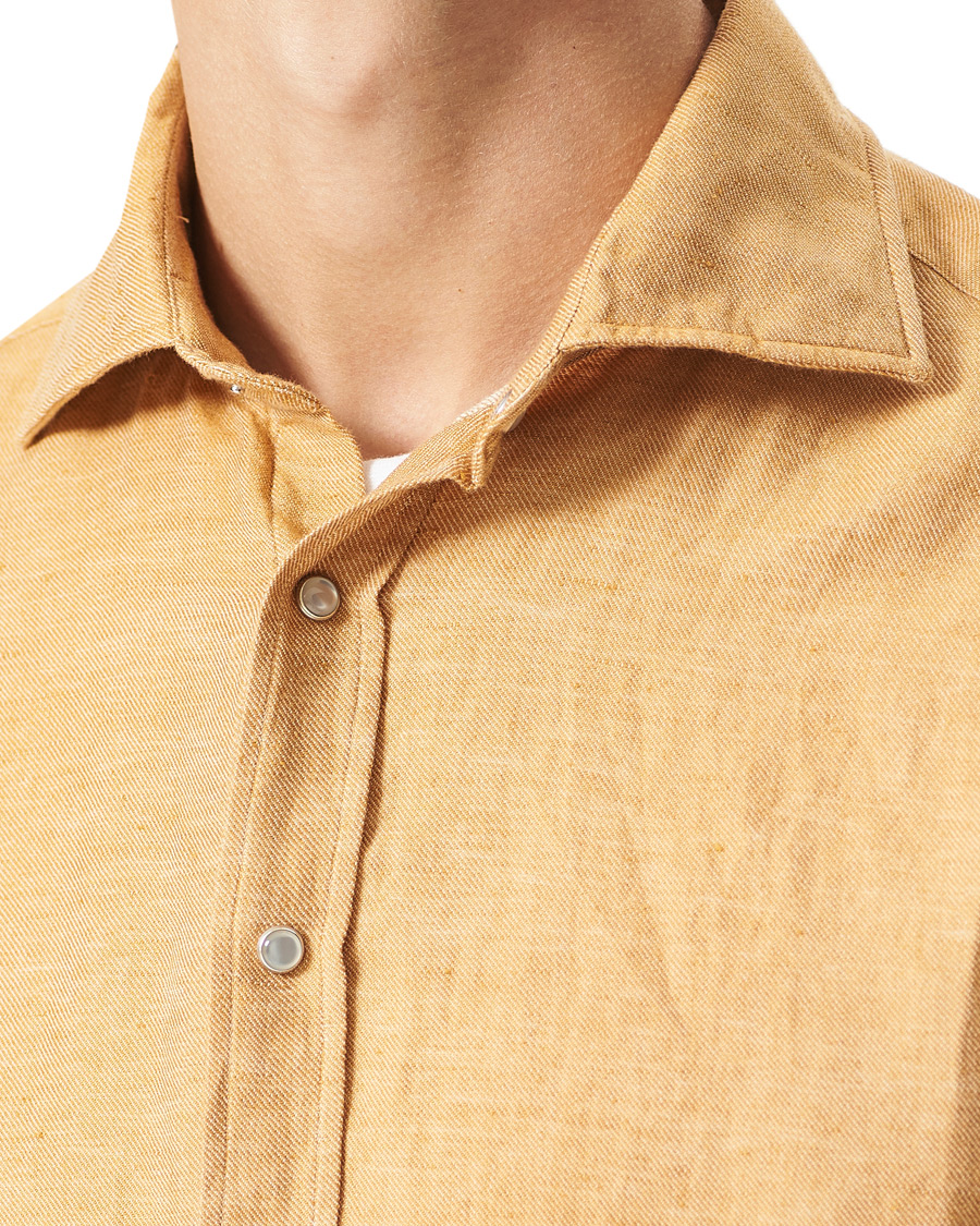 Herre | Skjorter | Stenströms | Fitted Body Heavy Washed Cotton/Linen Shirt Orange
