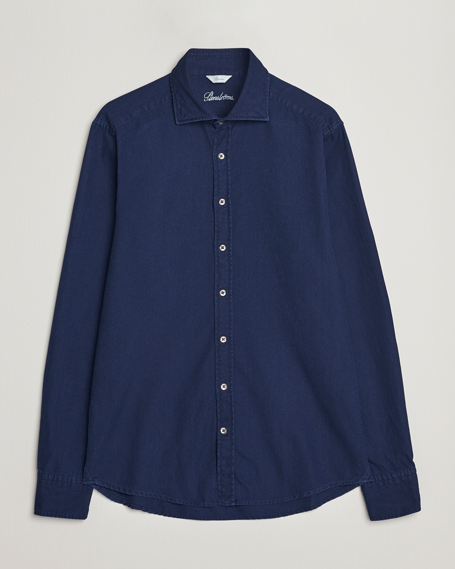 Herre | Jeansskjorter | Stenströms | Slimline Washed Structured Denim Shirt Indigo Blue