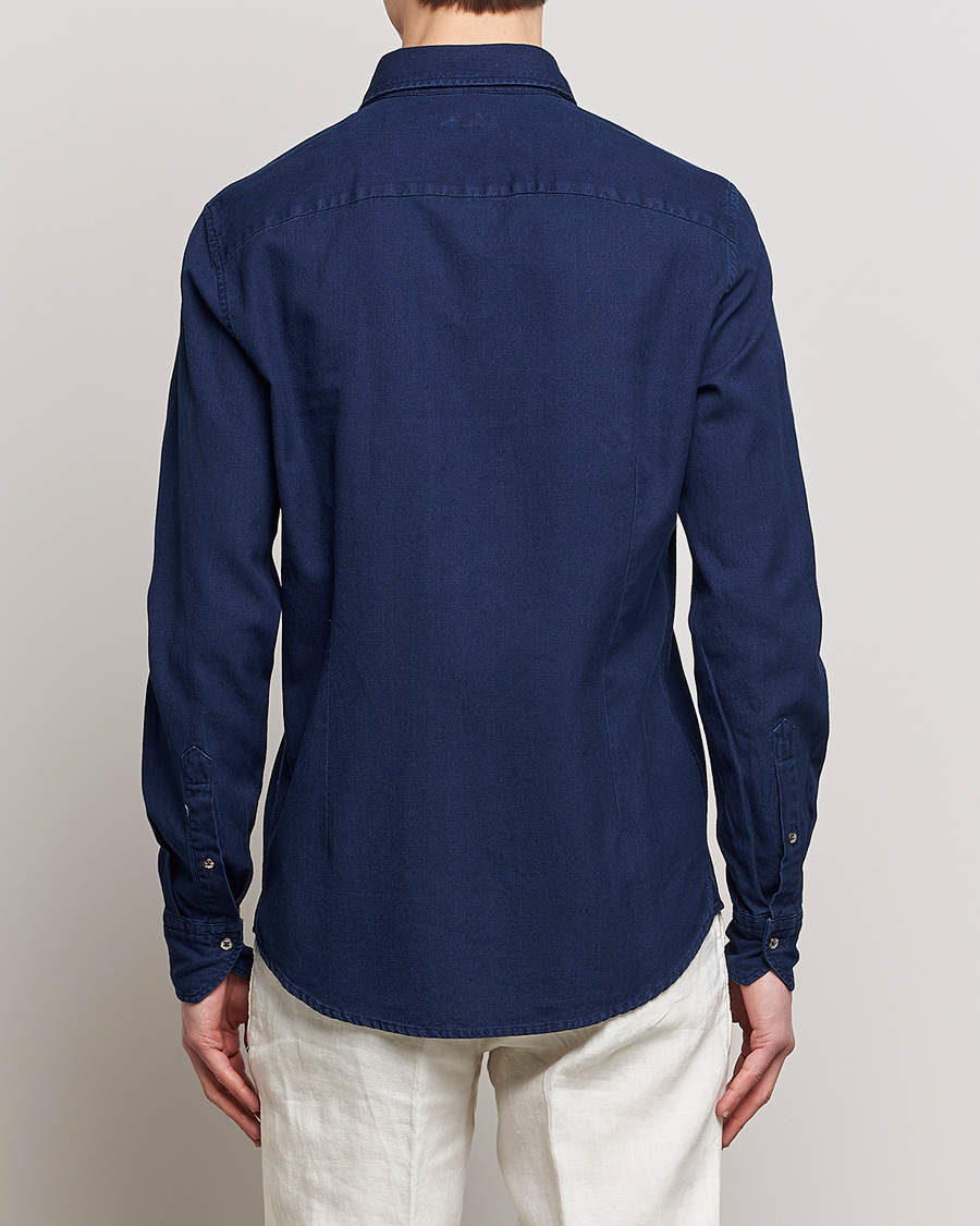 Herre | Skjorter | Stenströms | Slimline Washed Structured Denim Shirt Indigo Blue