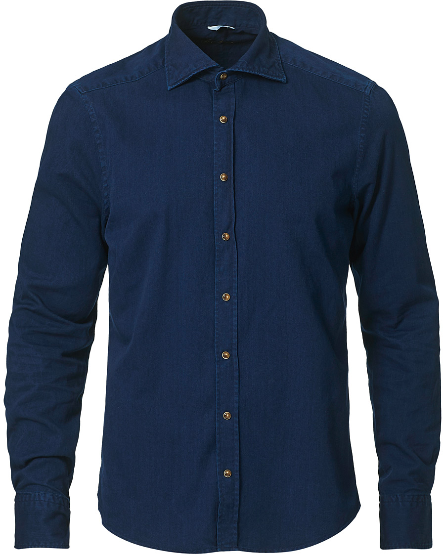 Herre | Skjorter | Stenströms | Slimline Denim Press Button Shirt Dark Indigo