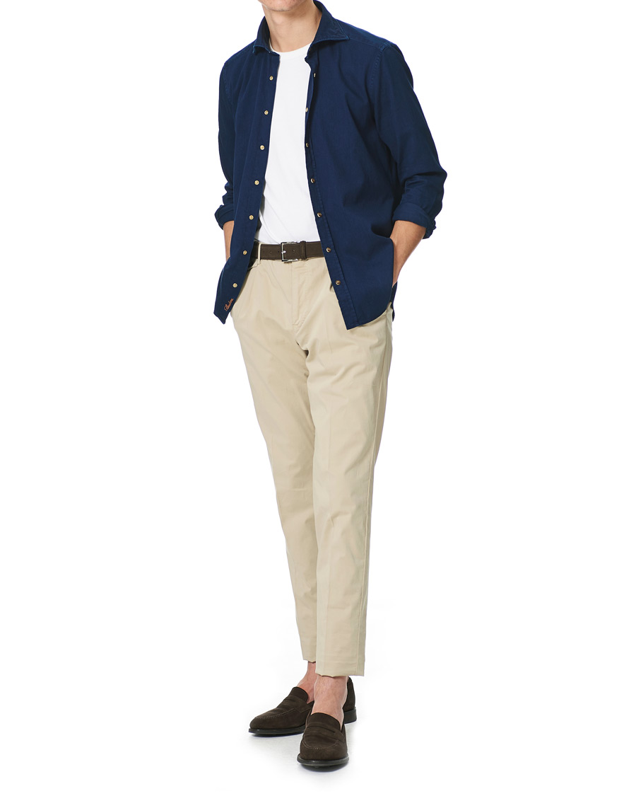 Herre | Skjorter | Stenströms | Slimline Denim Press Button Shirt Dark Indigo