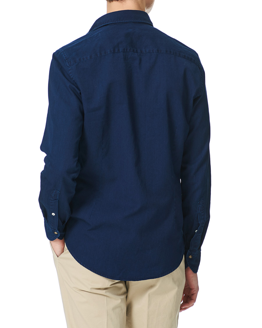 Herre | Skjorter | Stenströms | Slimline Denim Press Button Shirt Dark Indigo