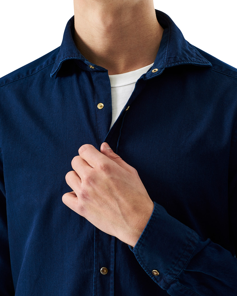 Herre | Skjorter | Stenströms | Slimline Denim Press Button Shirt Dark Indigo