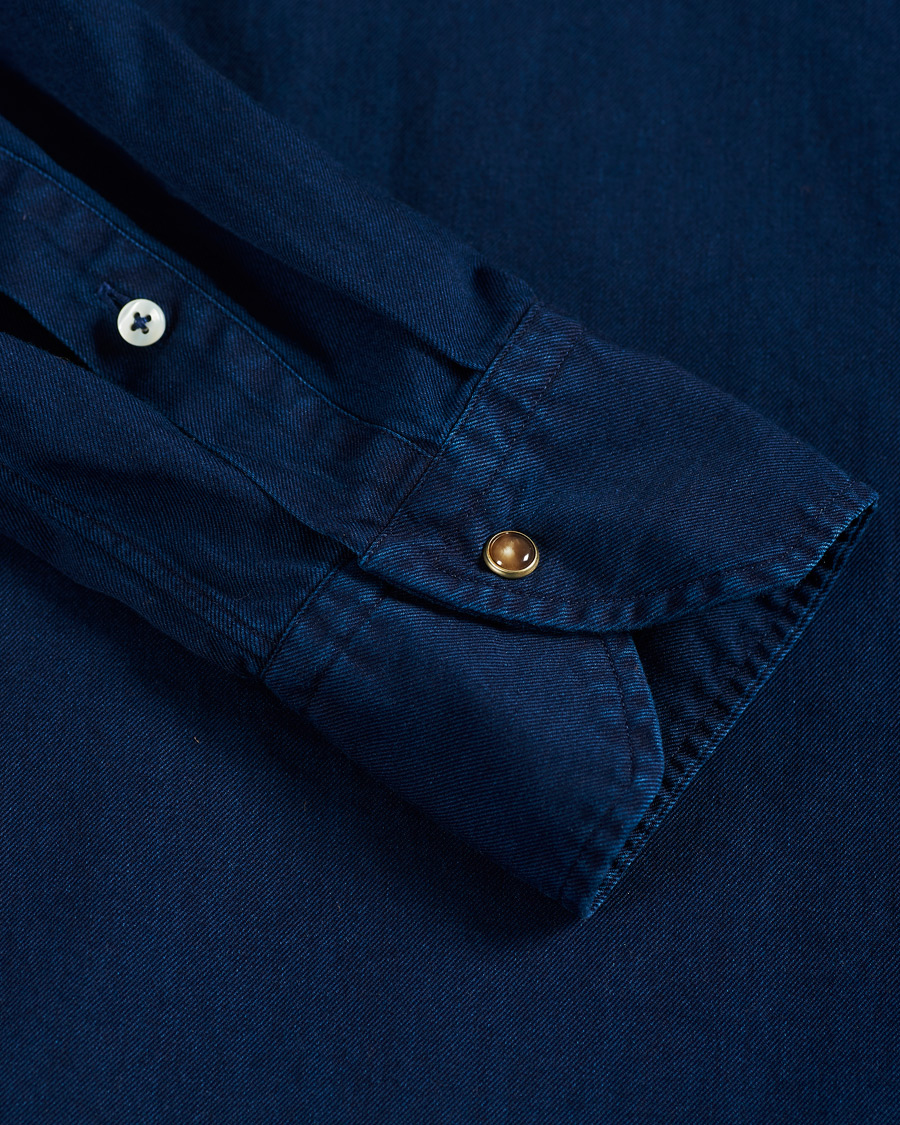 Herre | Skjorter | Stenströms | Slimline Denim Press Button Shirt Dark Indigo