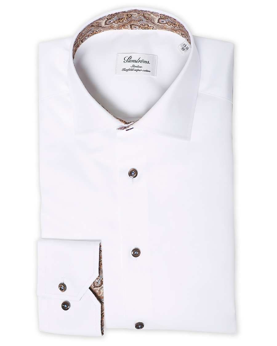 Herre | Skjorter | Stenströms | Slimline Paisley Contrast Shirt White