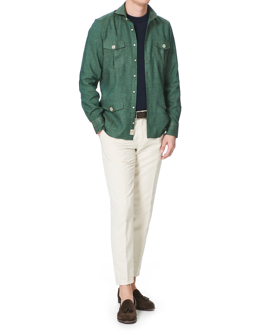 Herre | Skjorter | Stenströms | 1899 Slimline Linen Shacket Green