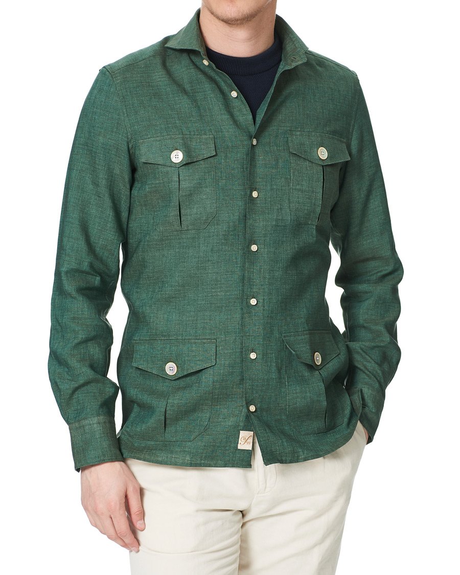Herre | Skjorter | Stenströms | 1899 Slimline Linen Shacket Green