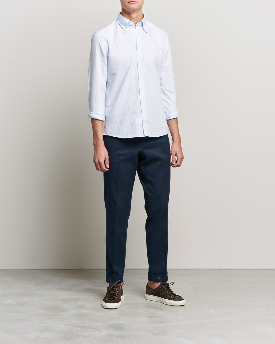 Herre | Skjorter | Stenströms | Slimline Washed Striped Oxford Shirt Light Blue