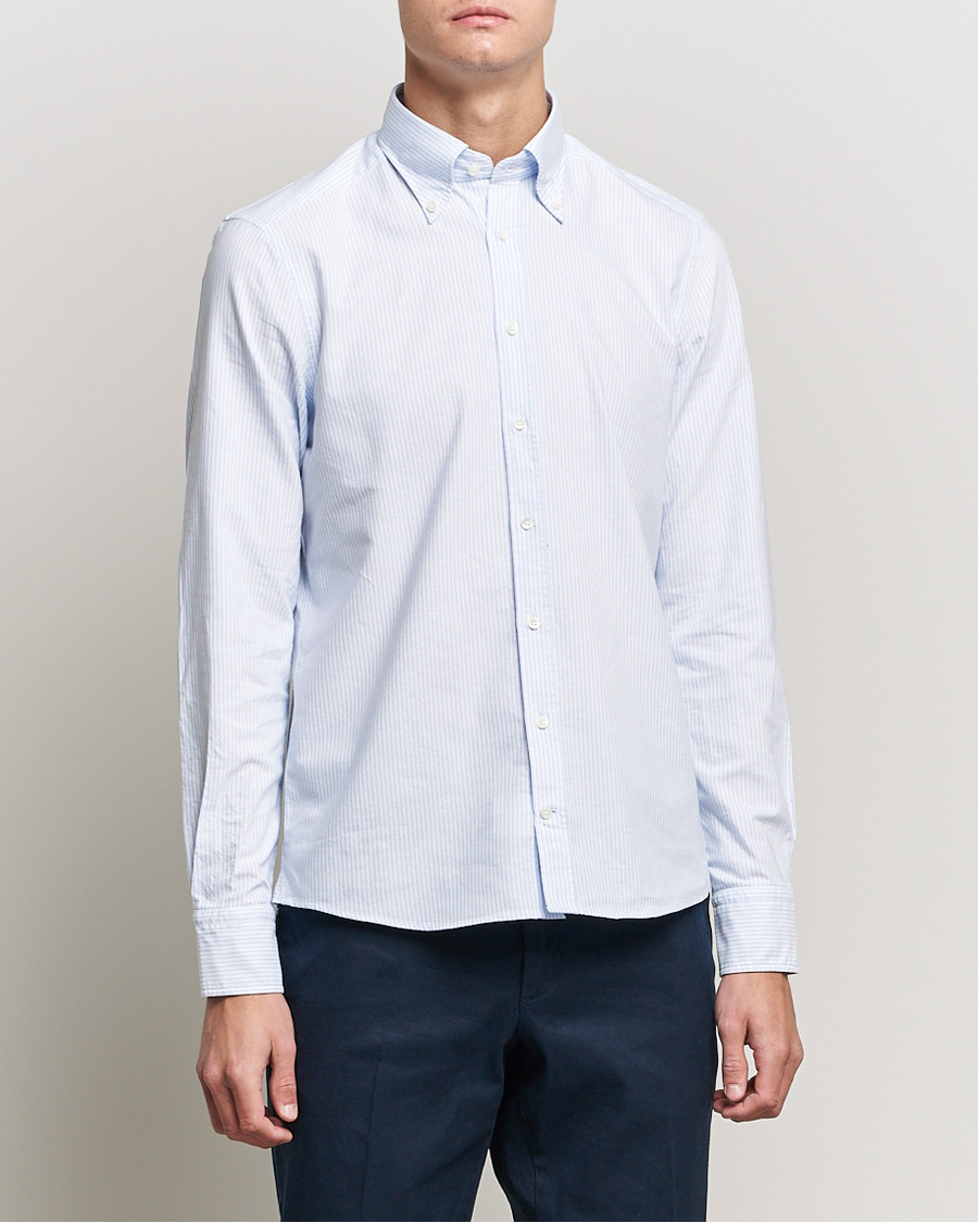 Herre | Skjorter | Stenströms | Slimline Washed Striped Oxford Shirt Light Blue