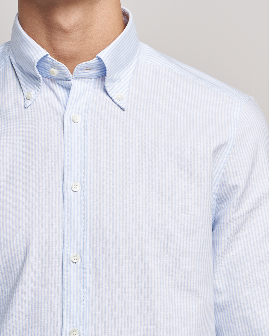 Herre | Skjorter | Stenströms | Slimline Washed Striped Oxford Shirt Light Blue