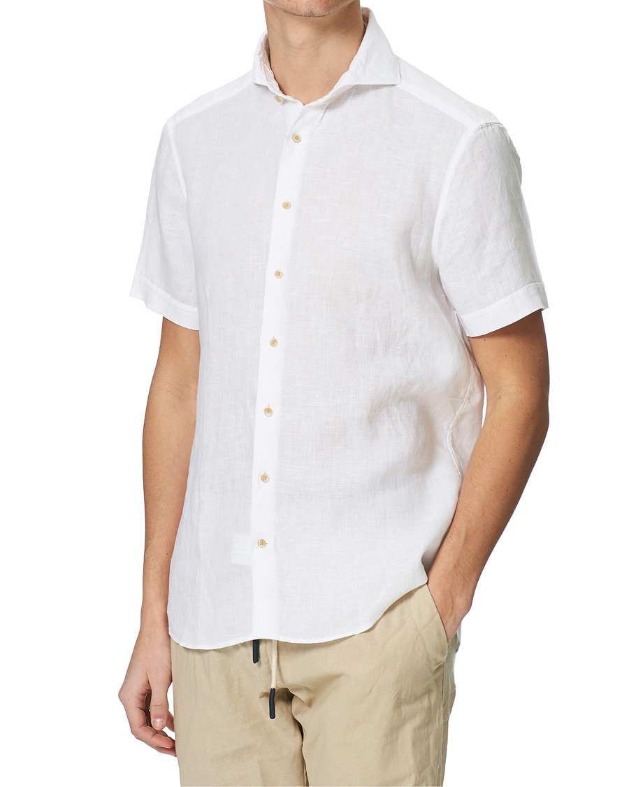 Herre | Skjorter | Stenströms | Slimline Short Sleeve Linen Shirt White