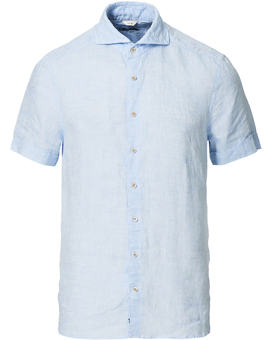 Herre | Skjorter | Stenströms | Slimline Short Sleeve Linen Shirt Light Blue