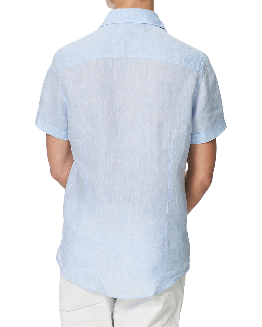 Herre | Skjorter | Stenströms | Slimline Short Sleeve Linen Shirt Light Blue