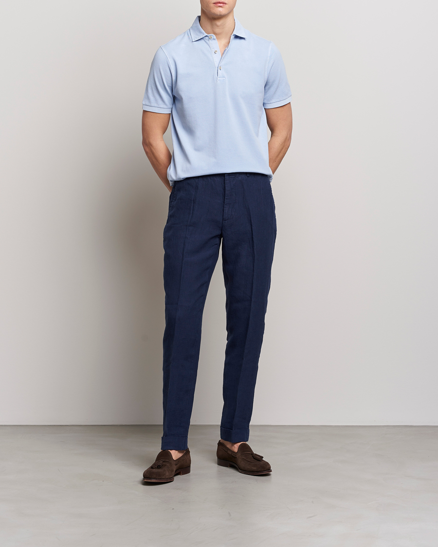 Herre | Pikéer | Stenströms | Pigment Dyed Cotton Polo Shirt Light Blue