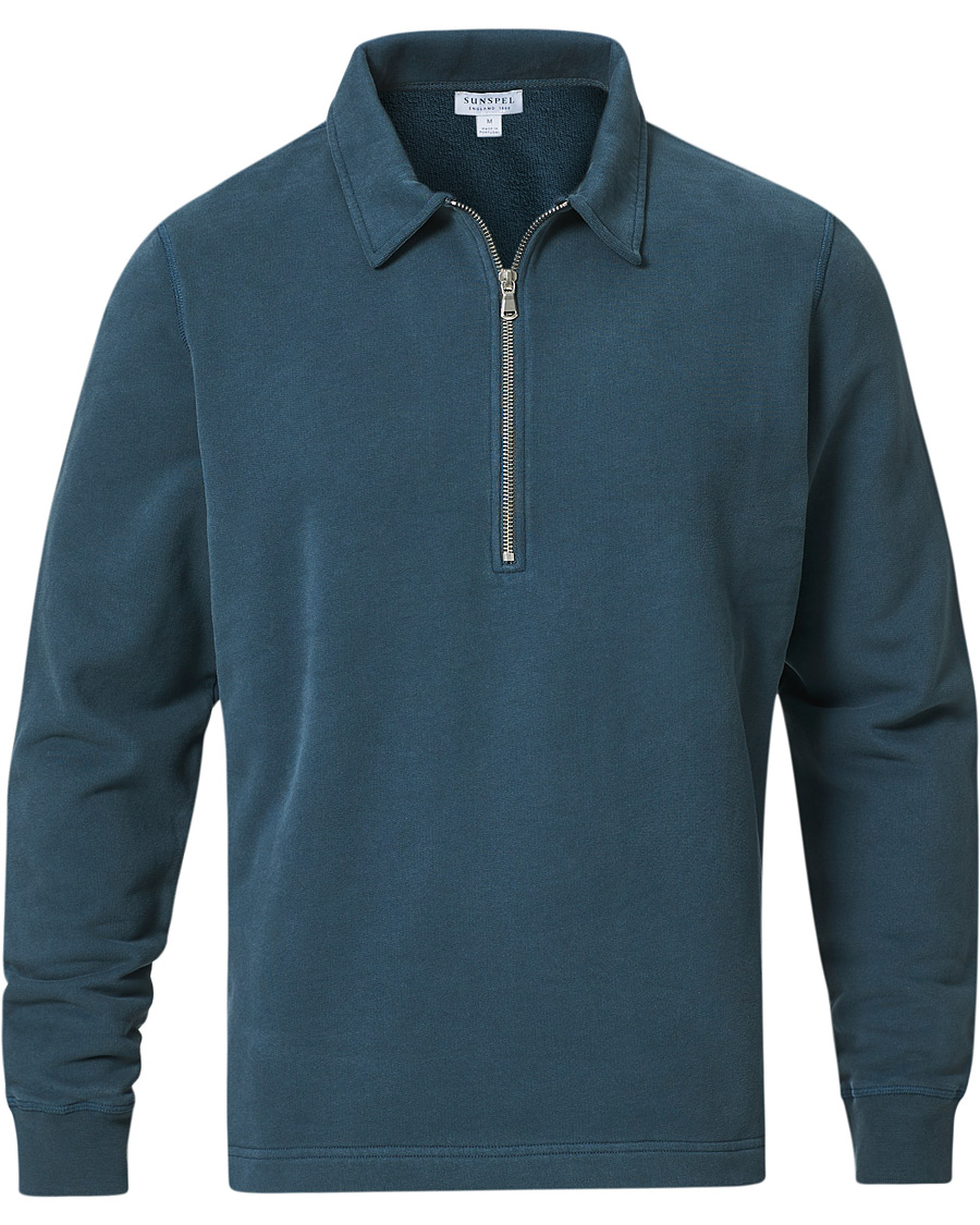 Herre | Gensere | Sunspel | Zip Polo Sweatshirt Dark Petrol