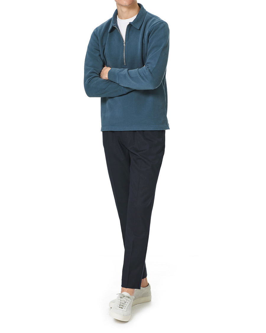 Herre | Gensere | Sunspel | Zip Polo Sweatshirt Dark Petrol