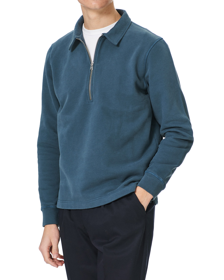 Herre | Gensere | Sunspel | Zip Polo Sweatshirt Dark Petrol
