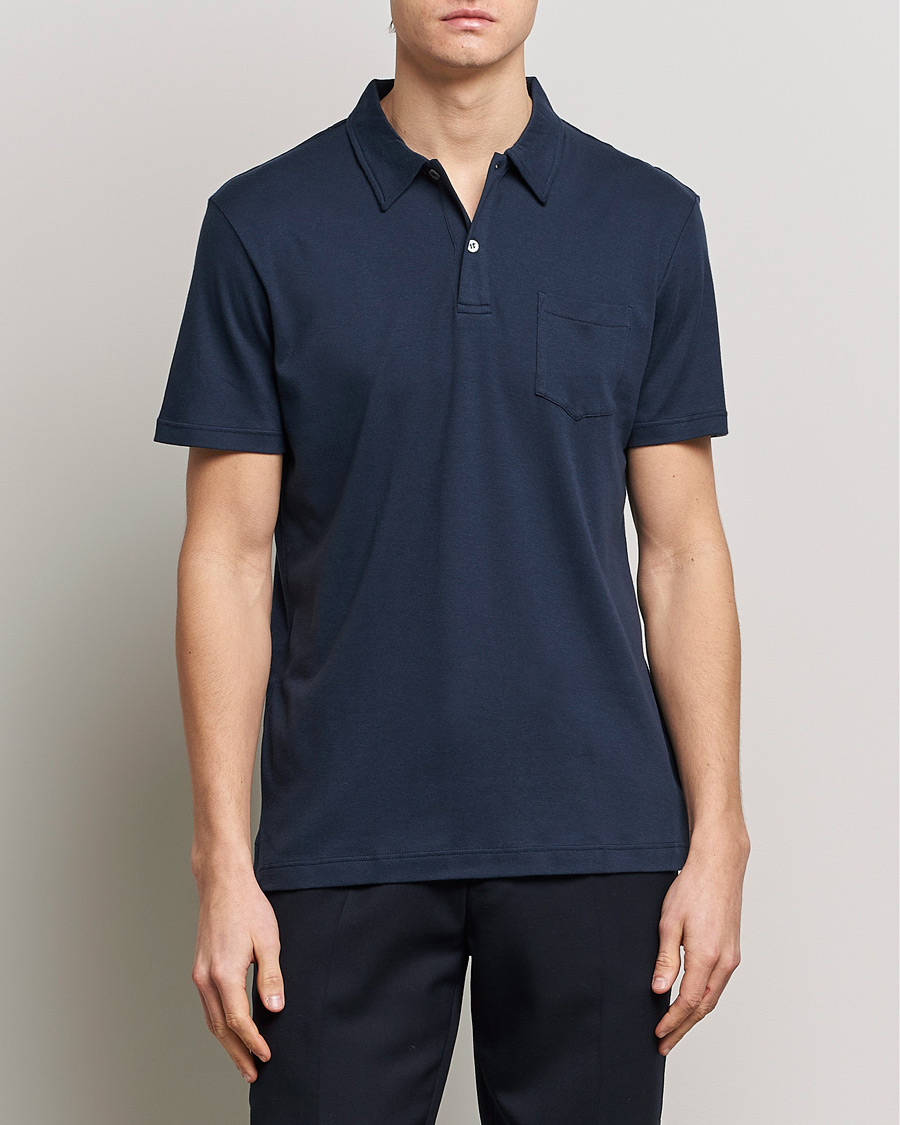 Herre | Pikéer | Sunspel | Sea Island Jersey Riviera Polo Navy